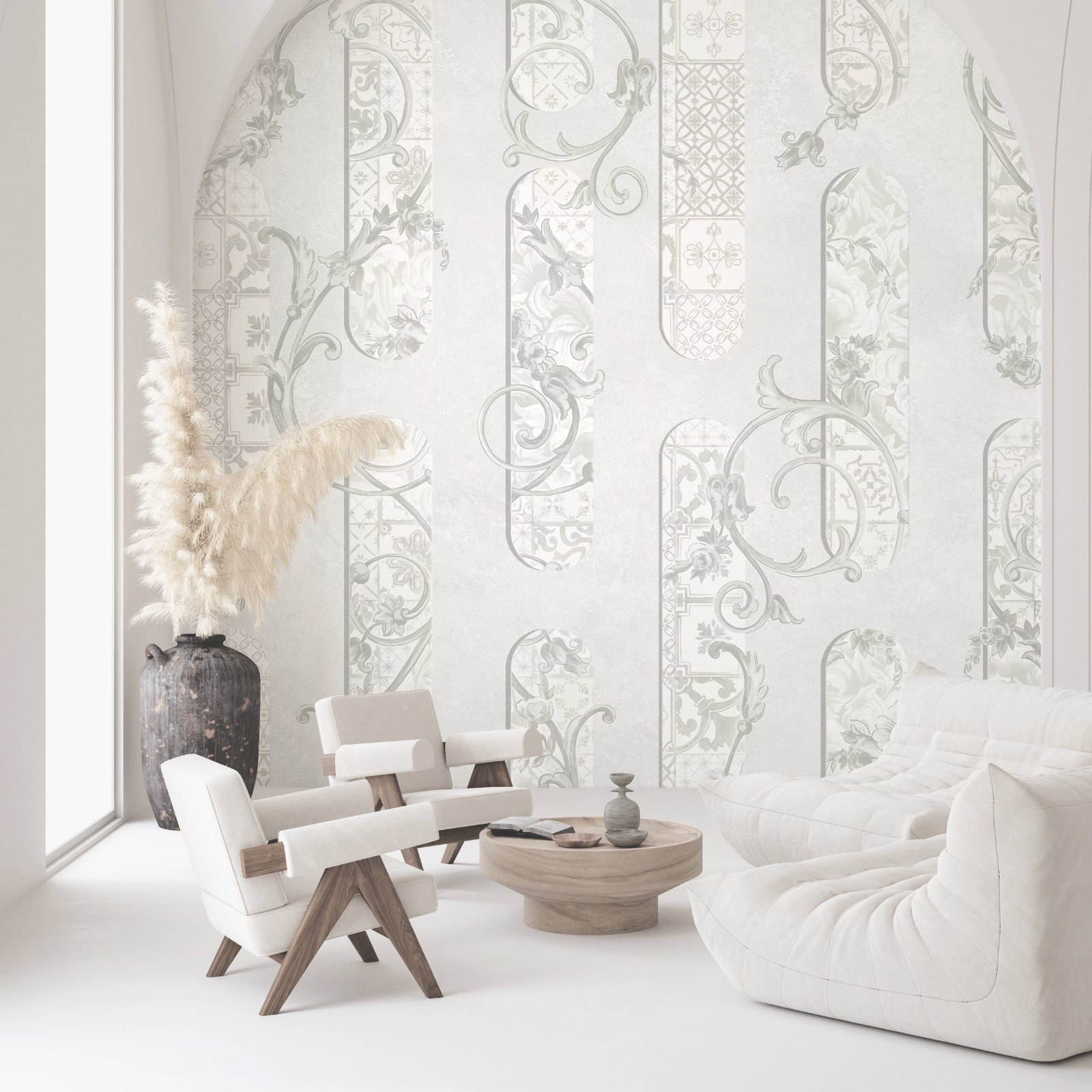 Papier peint blanc à motifs floraux Papier peint blanc à motifs floraux