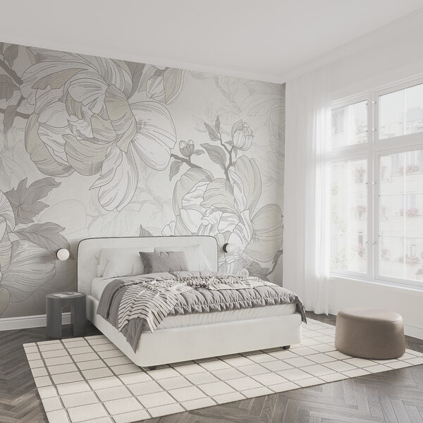 Motif floral blanc et gris Papier peint Motif floral blanc et gris