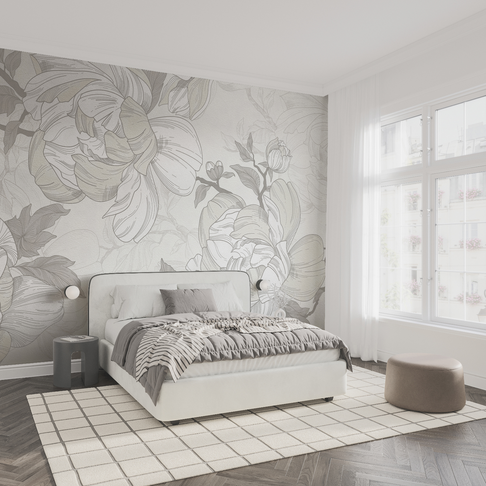 Motif floral blanc et gris Motif floral blanc et gris