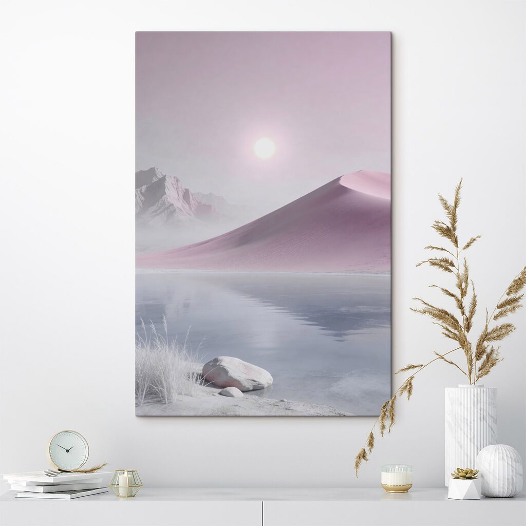 Pink sand dune next to a body of water Pink sand dune next to a body of water