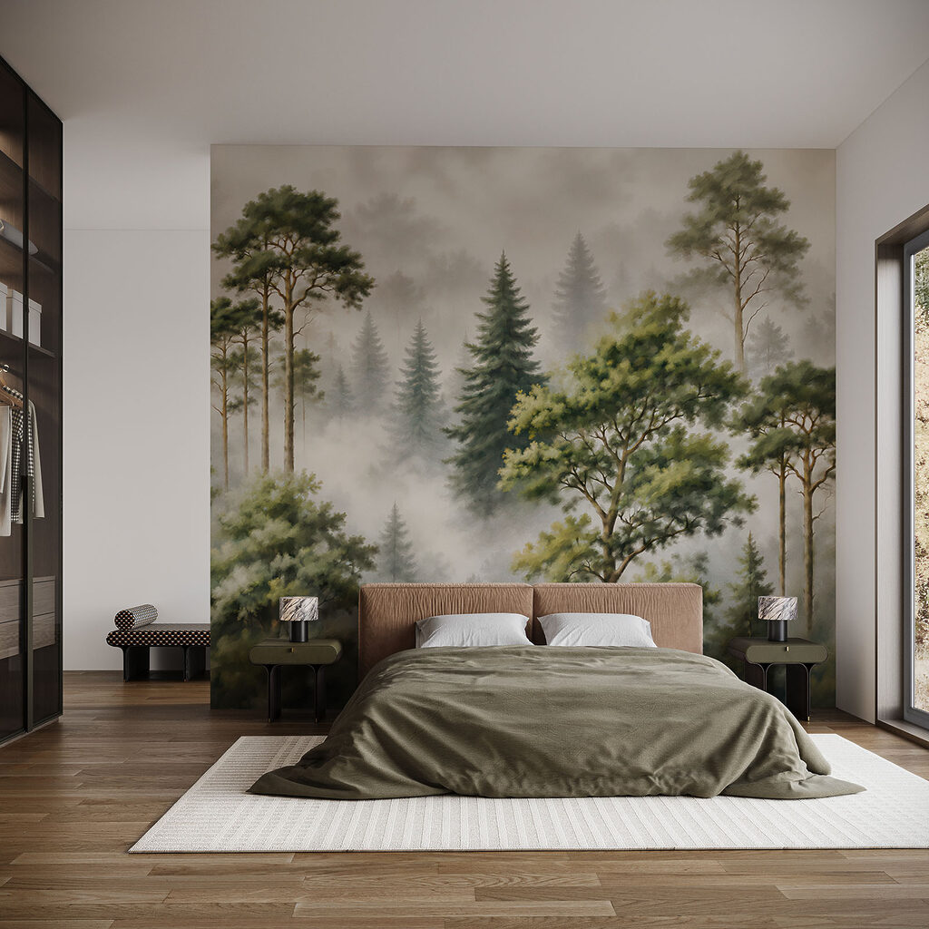 Forêt brumeuse avec des arbres Forêt brumeuse avec des arbres