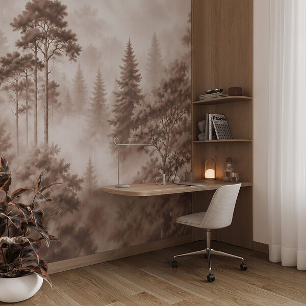 Forêt brumeuse avec des arbres Forêt brumeuse avec des arbres