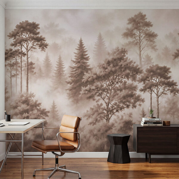 Forêt brumeuse avec des arbres Forêt brumeuse avec des arbres