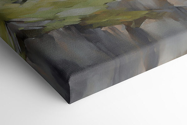 Painting of a mountain with trees