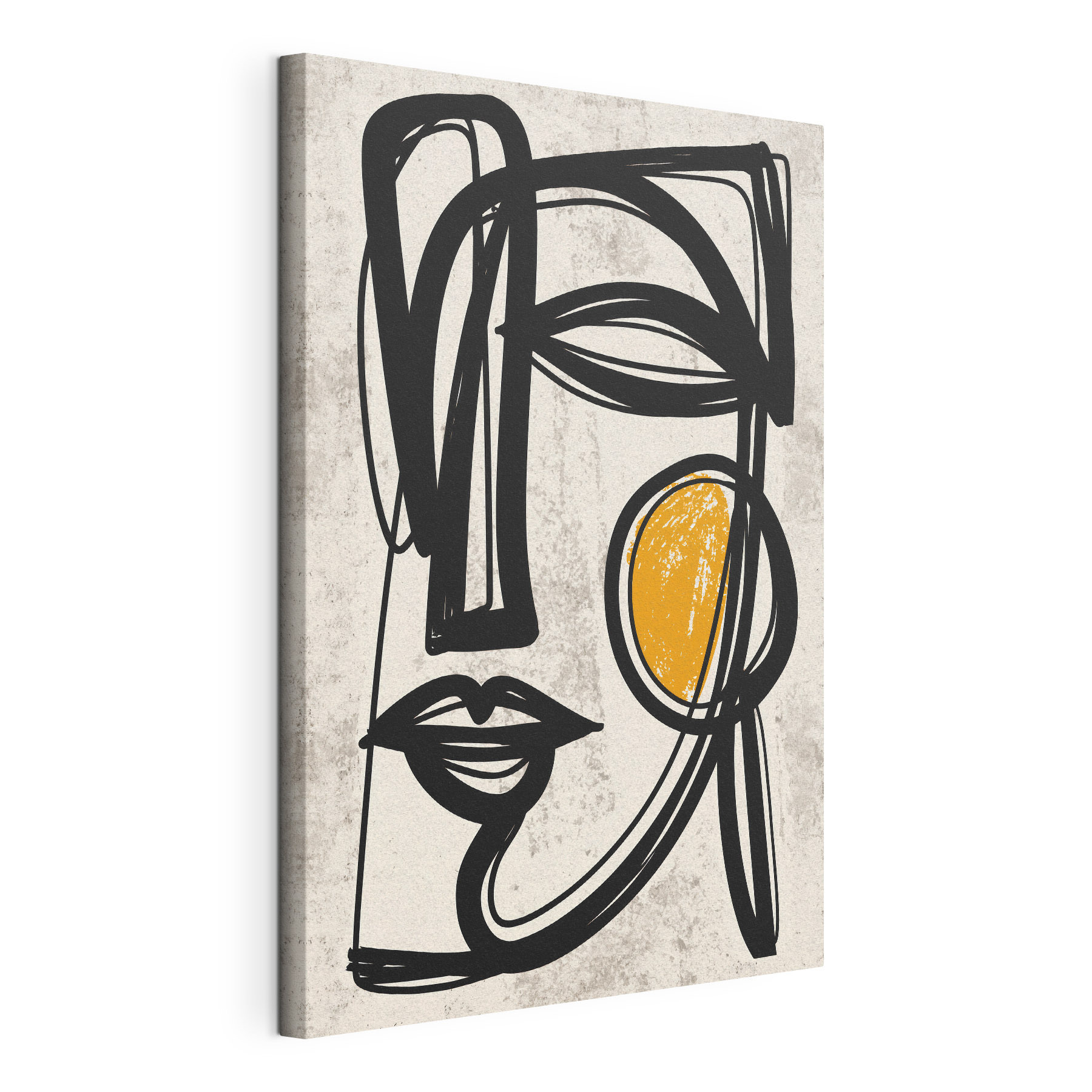 Black and yellow drawing of a face Black and yellow drawing of a face