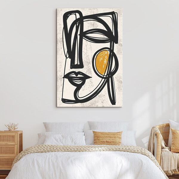 Black and yellow drawing of a face Black and yellow drawing of a face