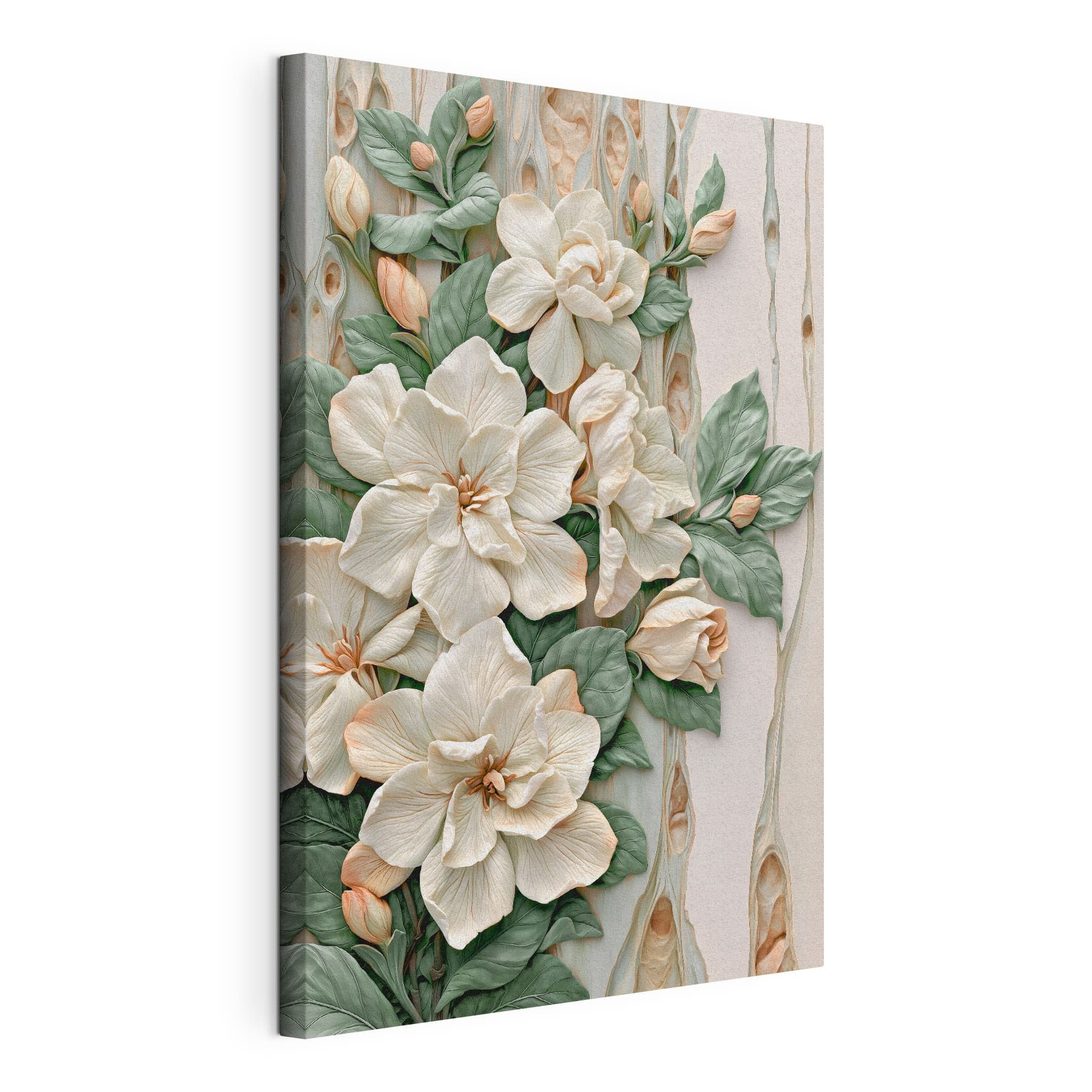 Group of white flowers with green leaves