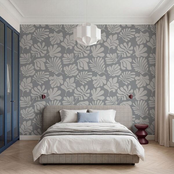 Motif de feuilles blanches sur fond gris Motif de feuilles blanches sur fond gris