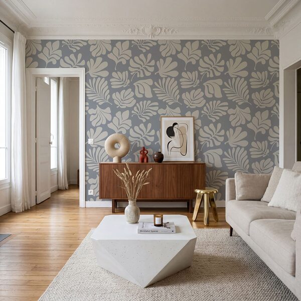 Motif de feuilles blanches sur fond gris Motif de feuilles blanches sur fond gris