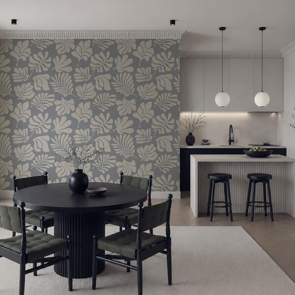 Motif de feuilles blanches sur fond gris Motif de feuilles blanches sur fond gris