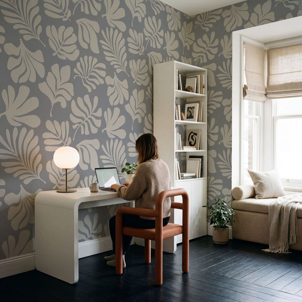 Motif de feuilles blanches sur fond gris Motif de feuilles blanches sur fond gris