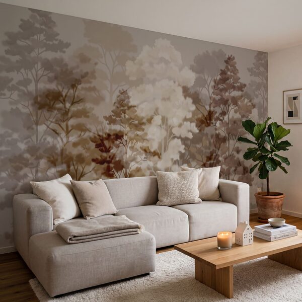 Groupe d'arbres aux feuilles brunes et blanches