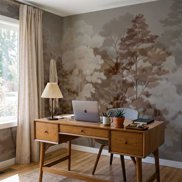 Groupe d'arbres aux feuilles brunes et blanches