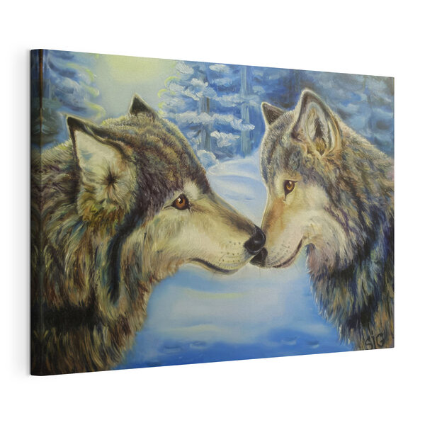 Tableaux Une peinture de deux loups s'embrassant