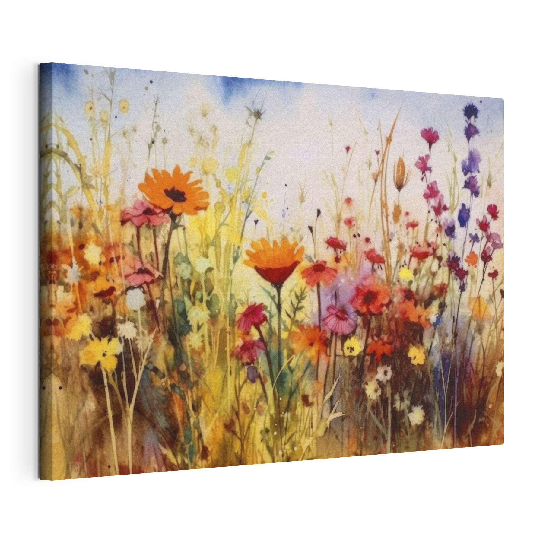 A painting of flowers in a field A painting of flowers in a field