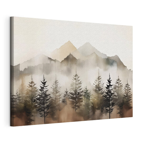 Une chaîne de montagnes brumeuse avec des arbres Tableaux Une chaîne de montagnes brumeuse avec des arbres