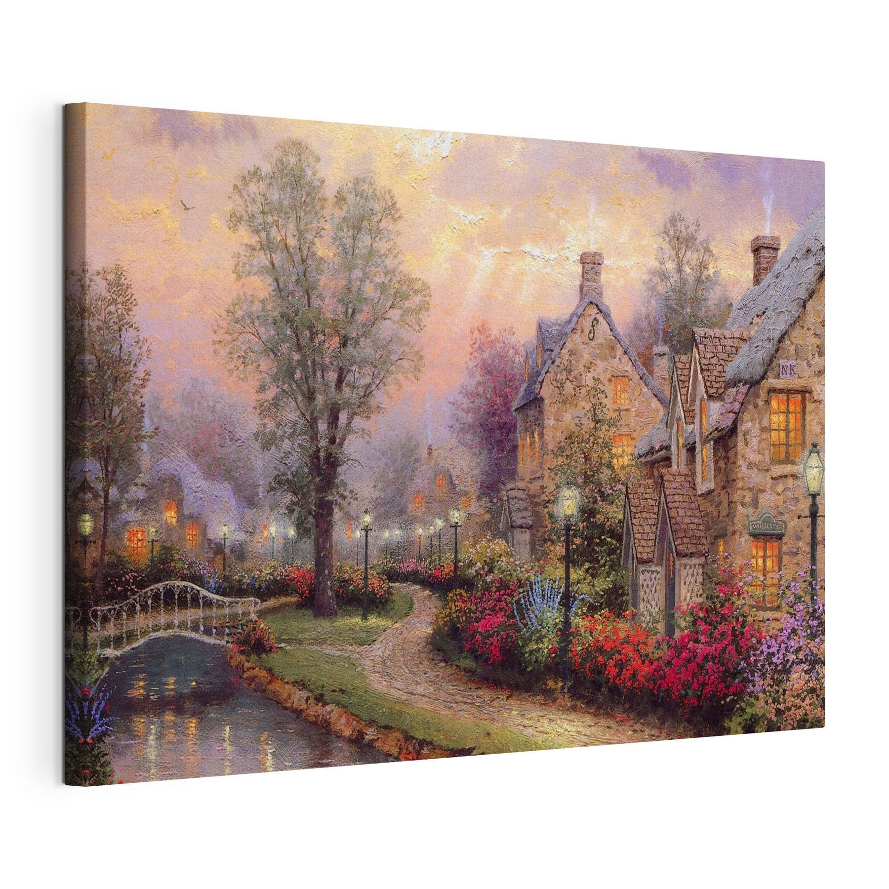 Painting of a house with flowers and a path Painting of a house with flowers and a path