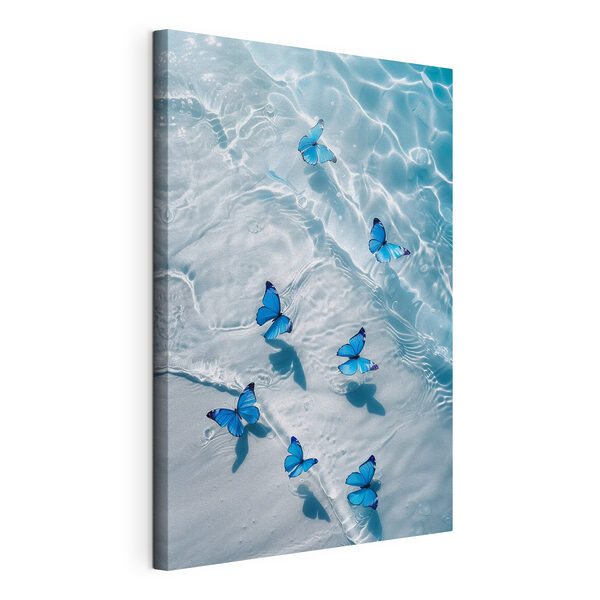 Groupe de papillons bleus flottant sur l'eau Tableaux Groupe de papillons bleus flottant sur l'eau