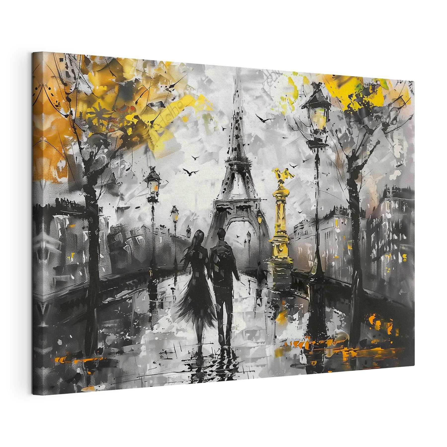 Couple strolling in Parisian art