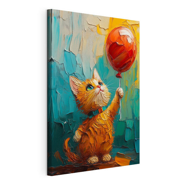 Peinture d'un chat tenant un ballon Tableaux Peinture d'un chat tenant un ballon