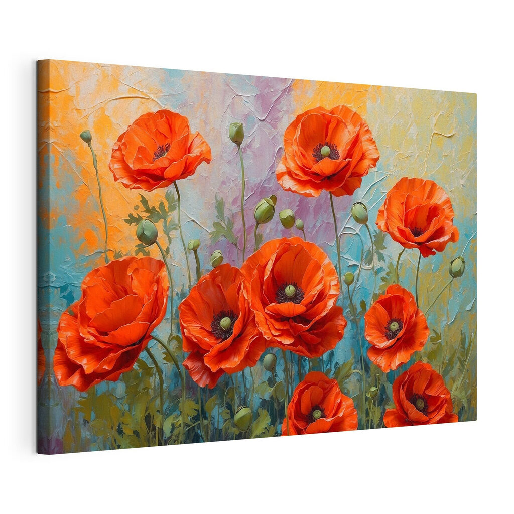 A painting of red flowers A painting of red flowers