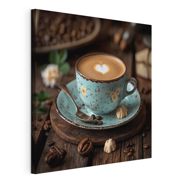 Tasse de café avec une mousse en forme de cœur dans la mousse Tableaux Tasse de café avec une mousse en forme de cœur dans la mousse