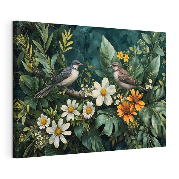 Oiseaux sur une branche avec des fleurs Tableaux Oiseaux sur une branche avec des fleurs