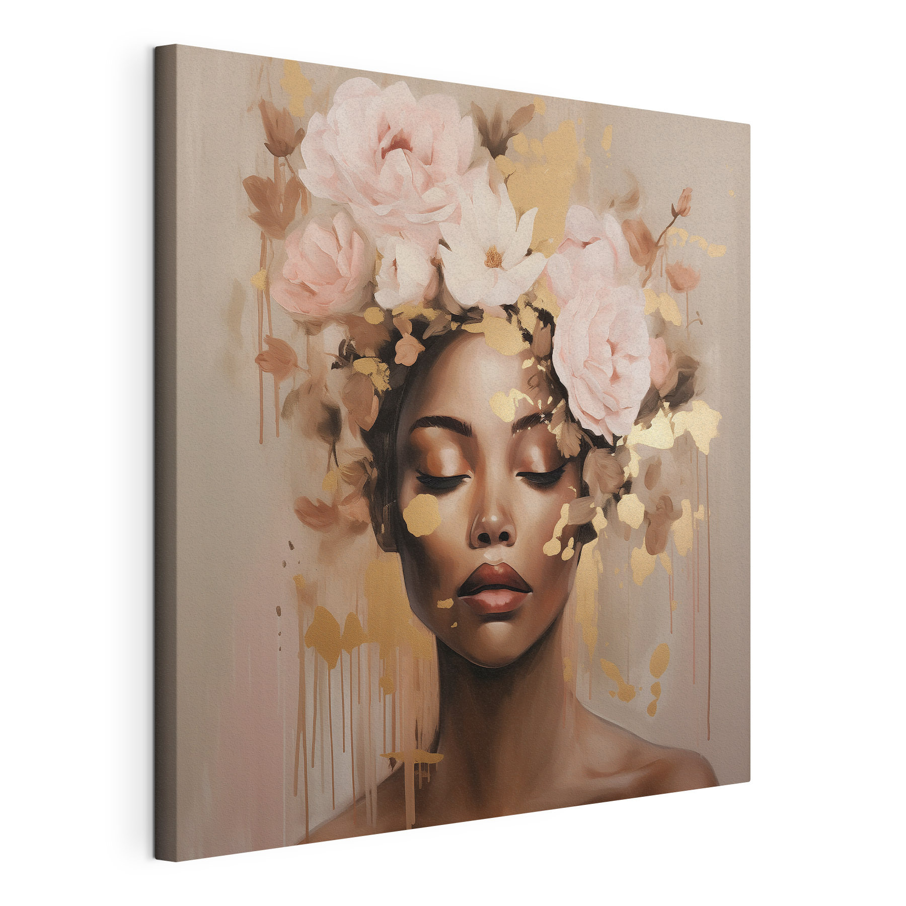 Painting of a woman with flowers on her head