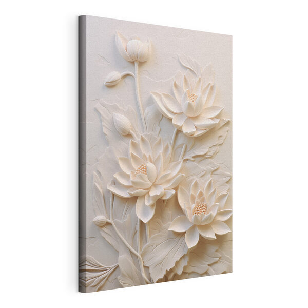 Sculpture de fleurs blanches sur un mur Tableaux Sculpture de fleurs blanches sur un mur