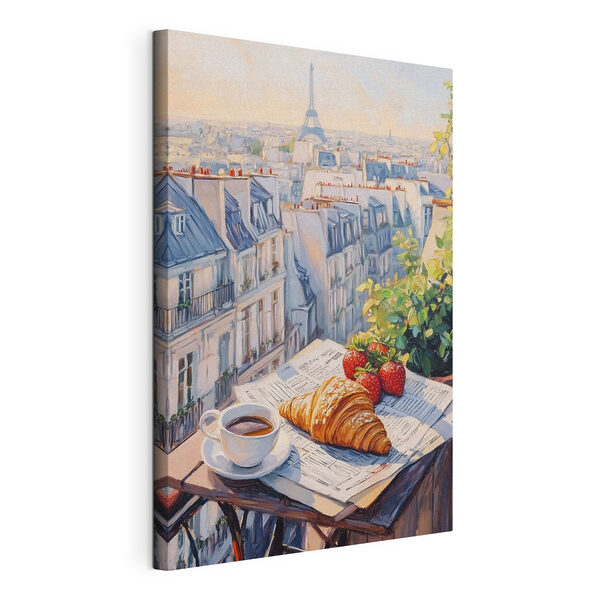 Petit déjeuner sur une table avec une tasse de café et des fraises Tableaux Petit déjeuner sur une table avec une tasse de café et des fraises