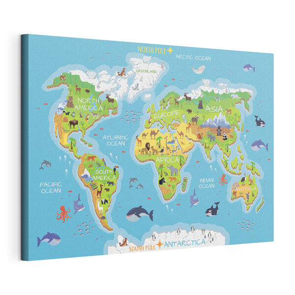 Carte du monde avec animaux Tableaux Carte du monde avec animaux