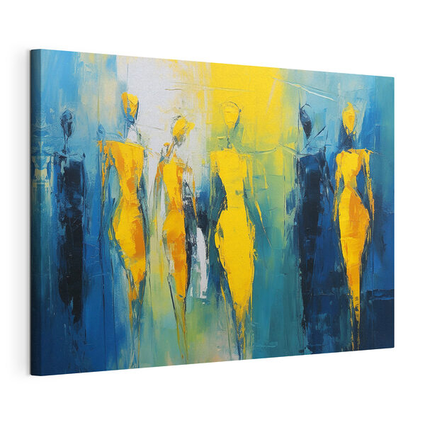 Peinture de personnes en jaune et bleu Tableaux Peinture de personnes en jaune et bleu