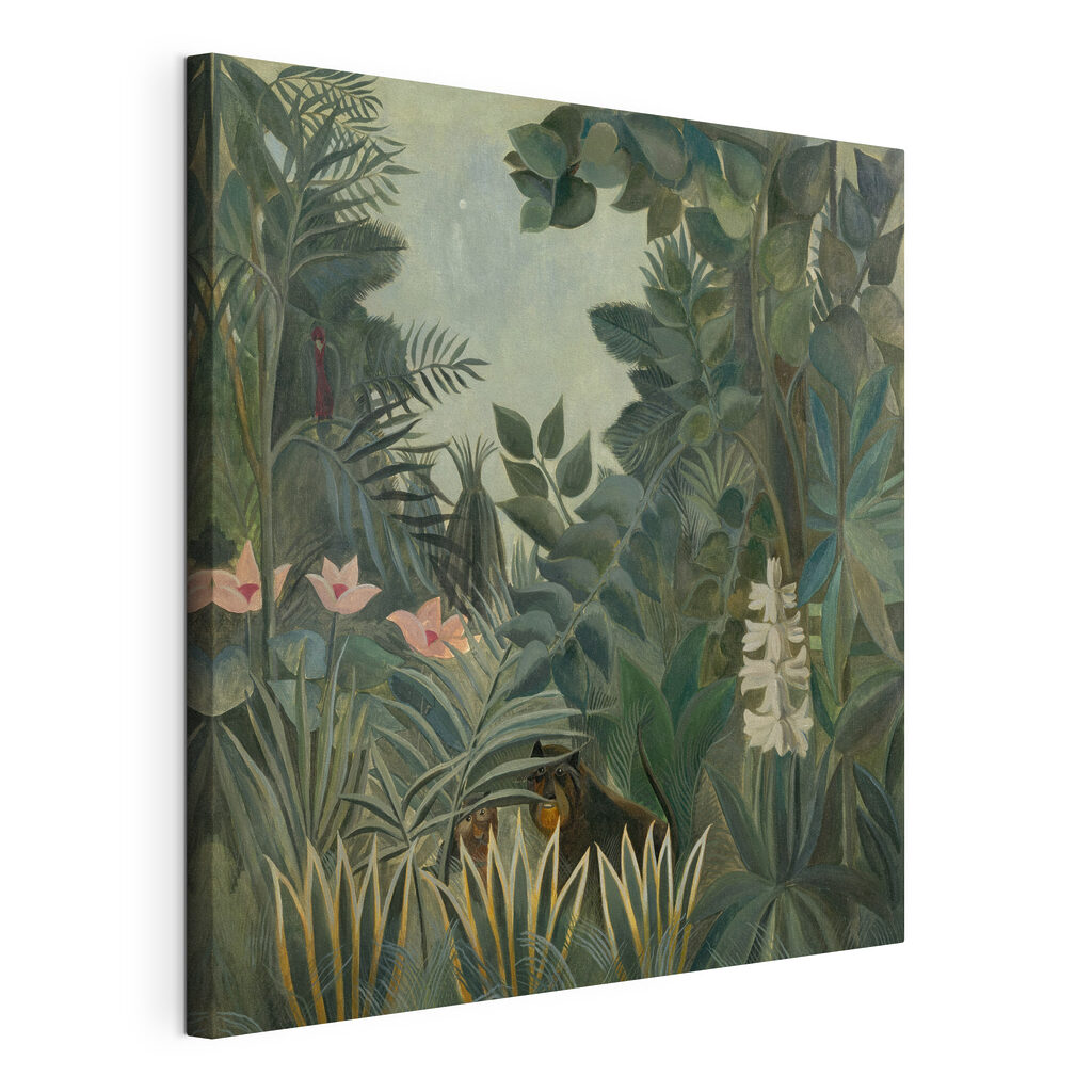 A painting of a jungle with plants and flowers A painting of a jungle with plants and flowers