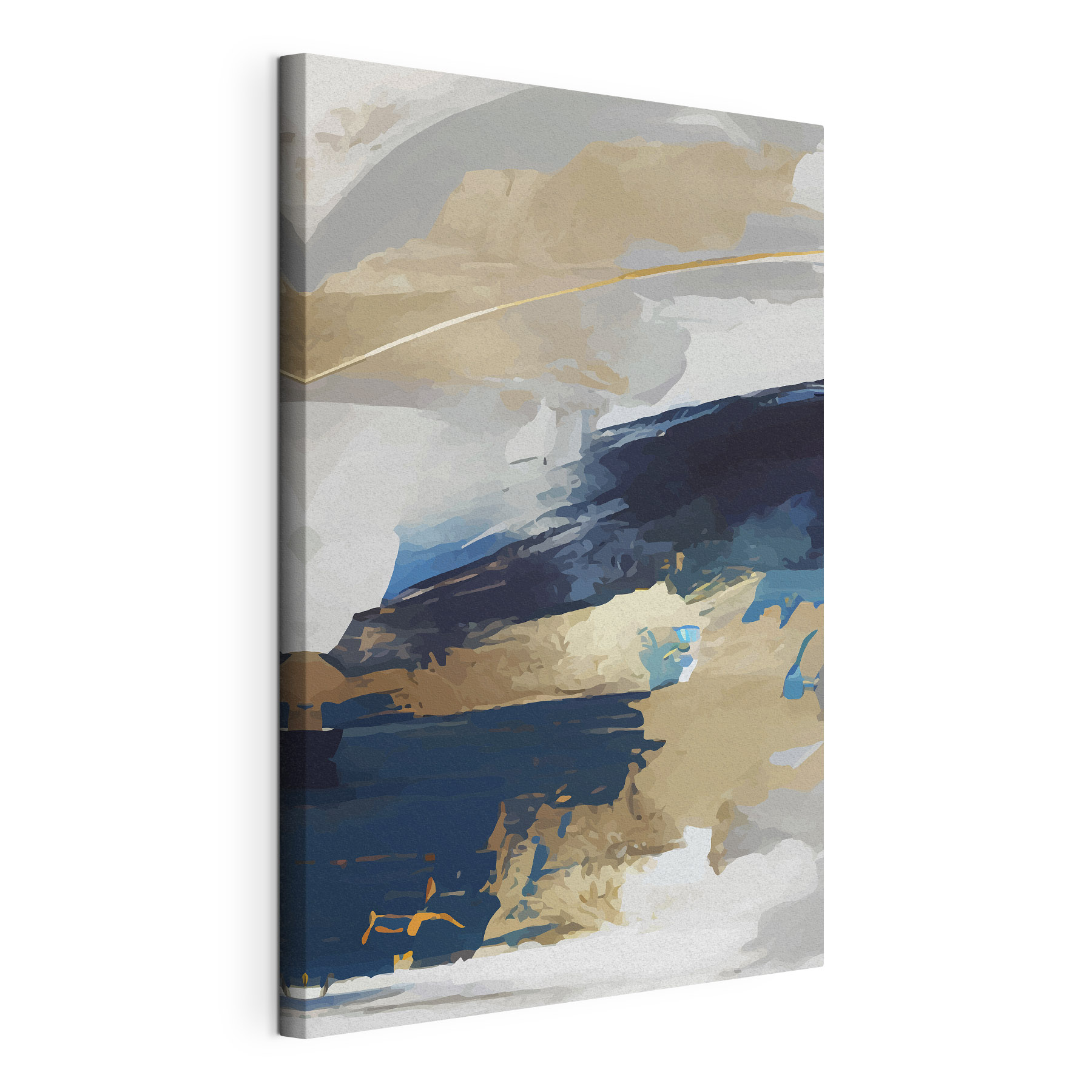 A painting of blue and white and brown paint A painting of blue and white and brown paint