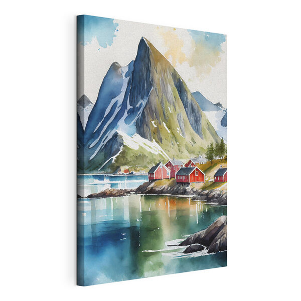 Tableaux Aquarelle d'un village au bord d'un lac et de montagnes (UGS : s36685) Tableaux Tableaux Aquarelle d'un village au bord d'un lac et de montagnes (UGS : s36685)