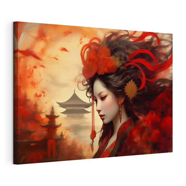 Une femme aux cheveux longs avec des fleurs rouges dans les cheveux Tableaux Une femme aux cheveux longs avec des fleurs rouges dans les cheveux