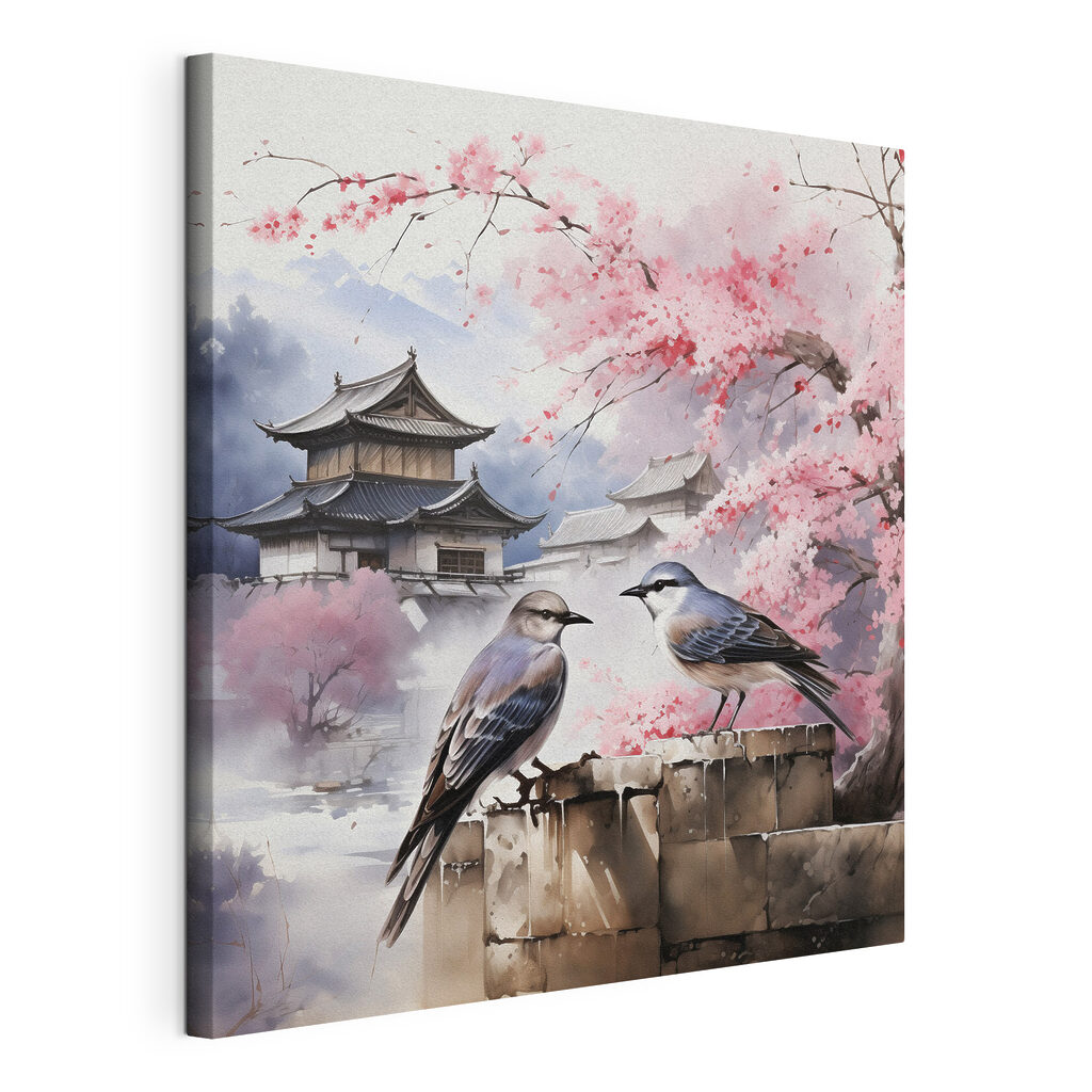 Blossoms and birds in serene harmony