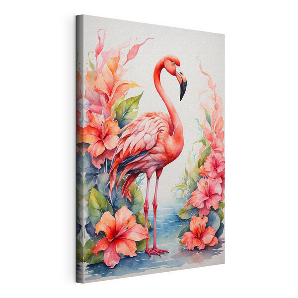 Un flamant rose et des fleurs Tableaux Un flamant rose et des fleurs