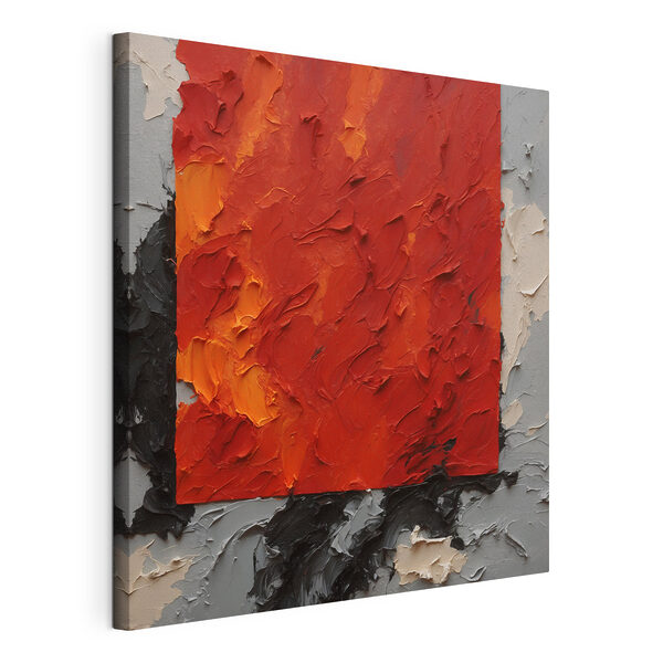 Tableaux Peinture d'un carré rouge avec de la peinture noire et blanche