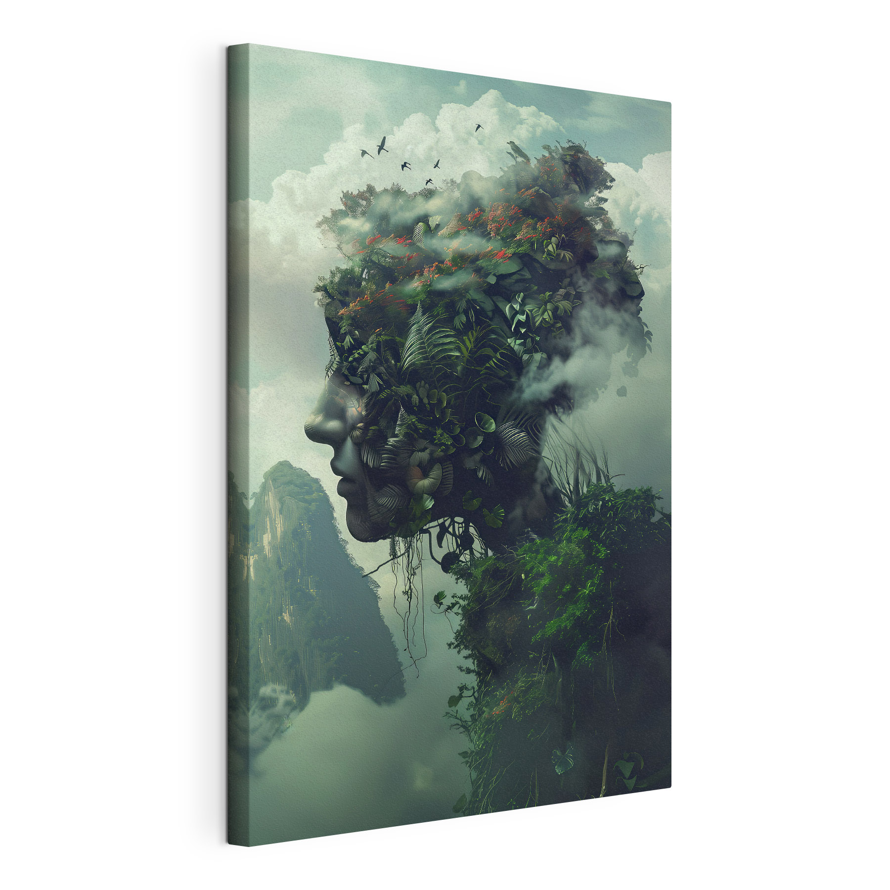 A face made of plants and clouds A face made of plants and clouds