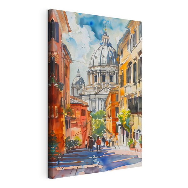 Peinture à l'aquarelle d'une rue avec des bâtiments et un dôme Tableaux Peinture à l'aquarelle d'une rue avec des bâtiments et un dôme