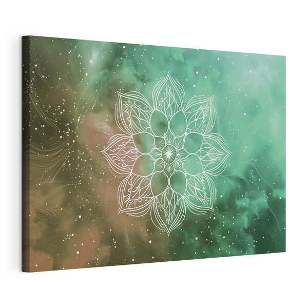 Un mandala blanc sur fond vert et bleu Tableaux Un mandala blanc sur fond vert et bleu