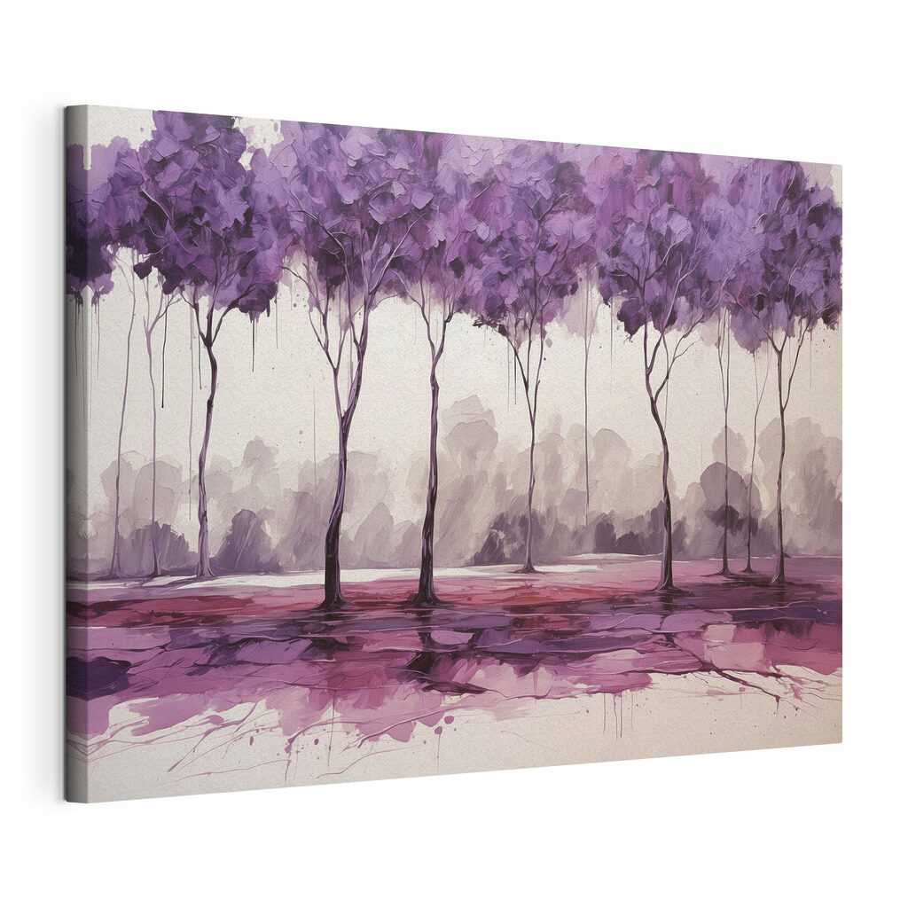 A painting of trees with purple leaves