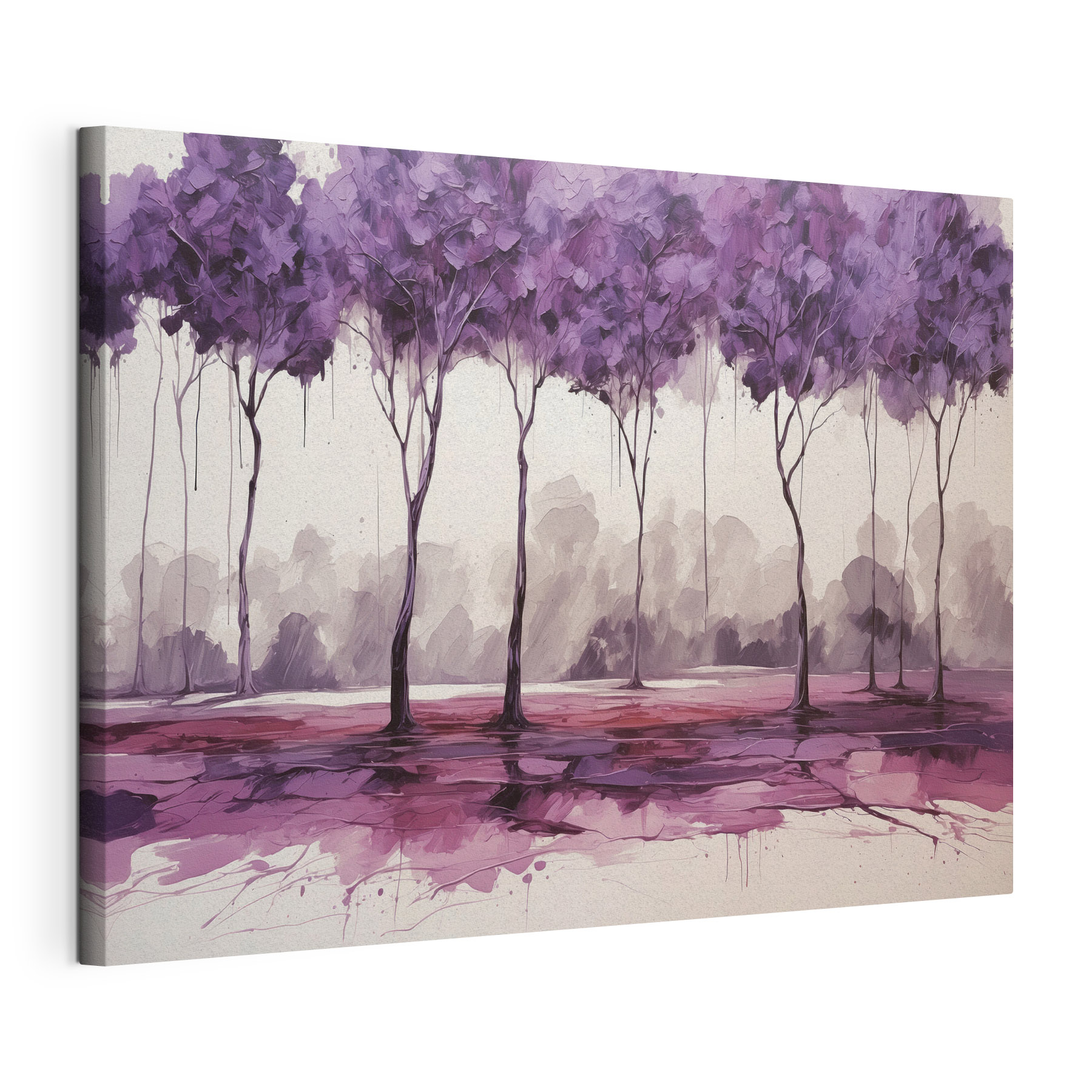 A painting of trees with purple leaves