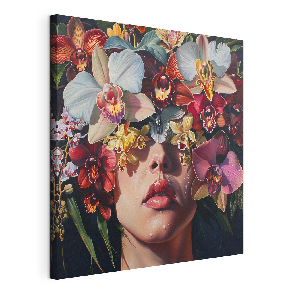 Painting of a woman with flowers on her head Painting of a woman with flowers on her head