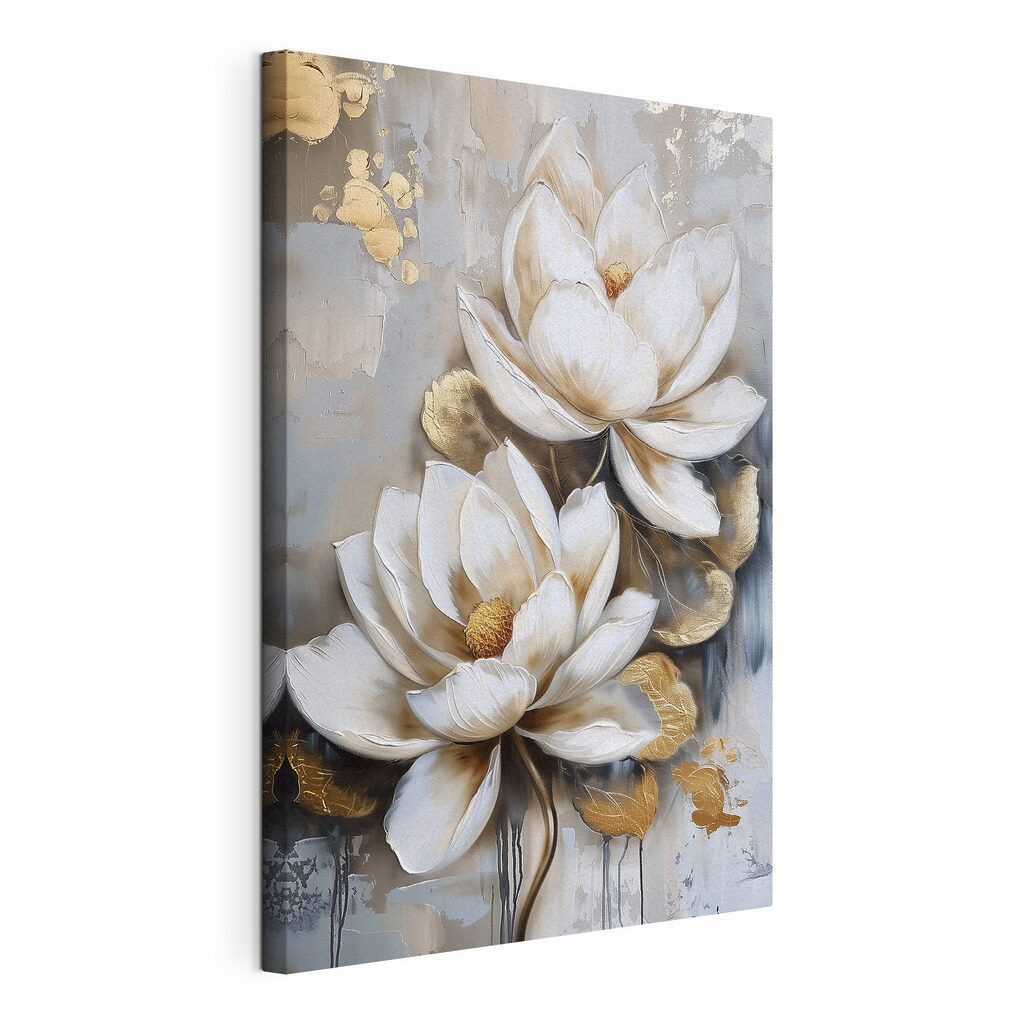 A painting of flowers on a grey background