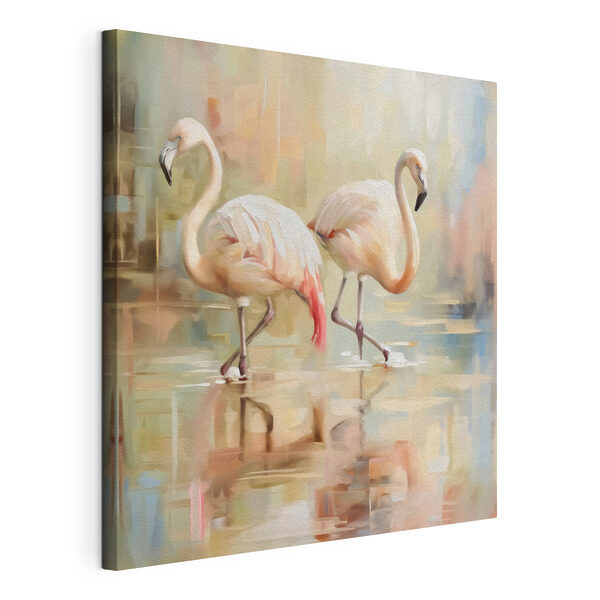 Tableaux Deux flamants roses marchant sur l'eau