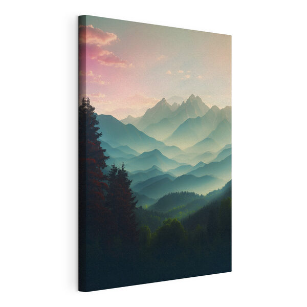 Chaîne de montagnes avec arbres et nuages Tableaux Chaîne de montagnes avec arbres et nuages