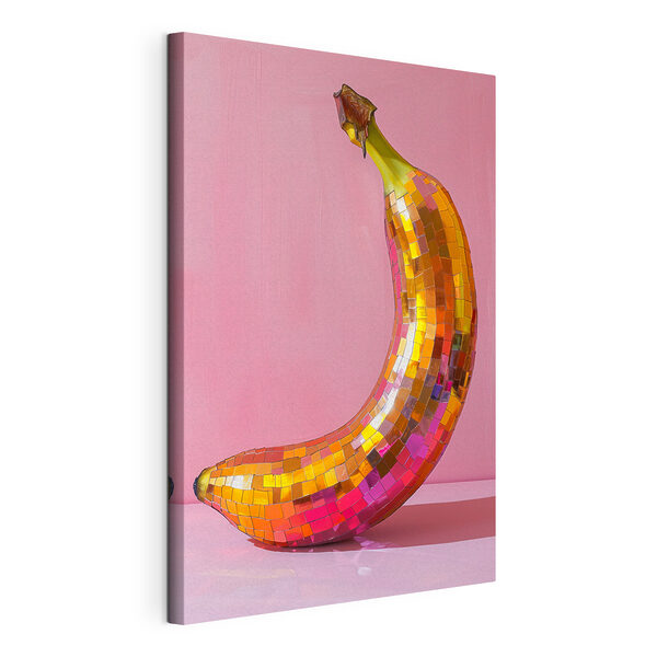 Tableaux Banane miroir colorée sur fond rose