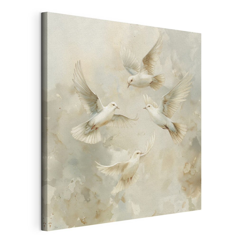 Group of white birds flying in the sky